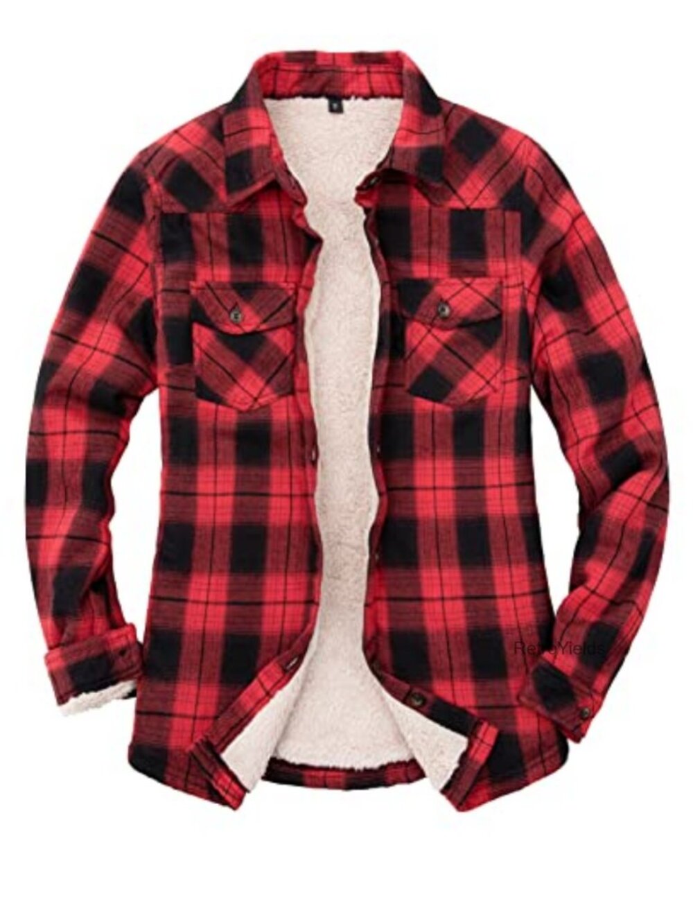 Sherpa Fleece Lined Flannel Shirt Jacket Plaid Button Down